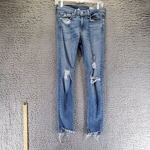 Rag & Bone Jeans Womens 27 Blue Skinny Distressed Raw Hem Denim Stretchy